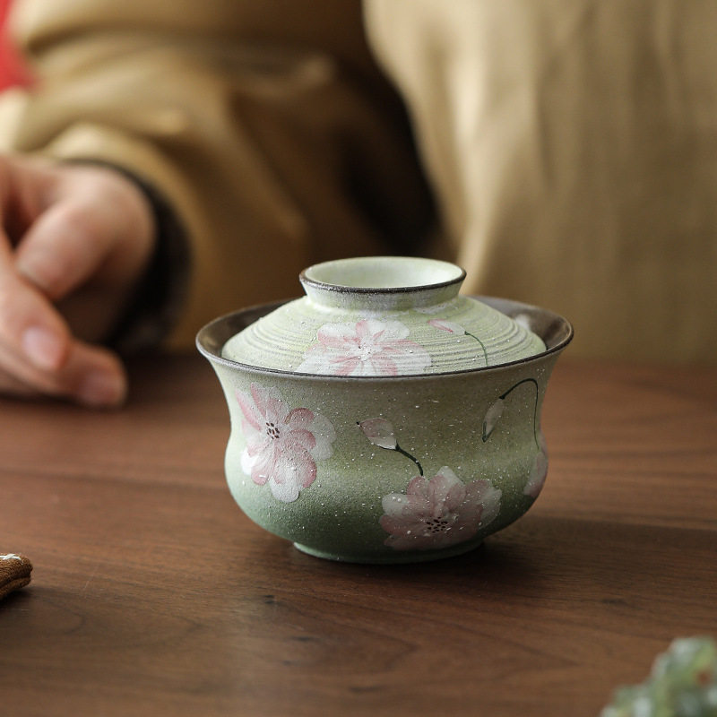 青澜粗陶手绘二才盖碗茶杯茶碗陶瓷茶具单个中式复古小号防烫泡茶