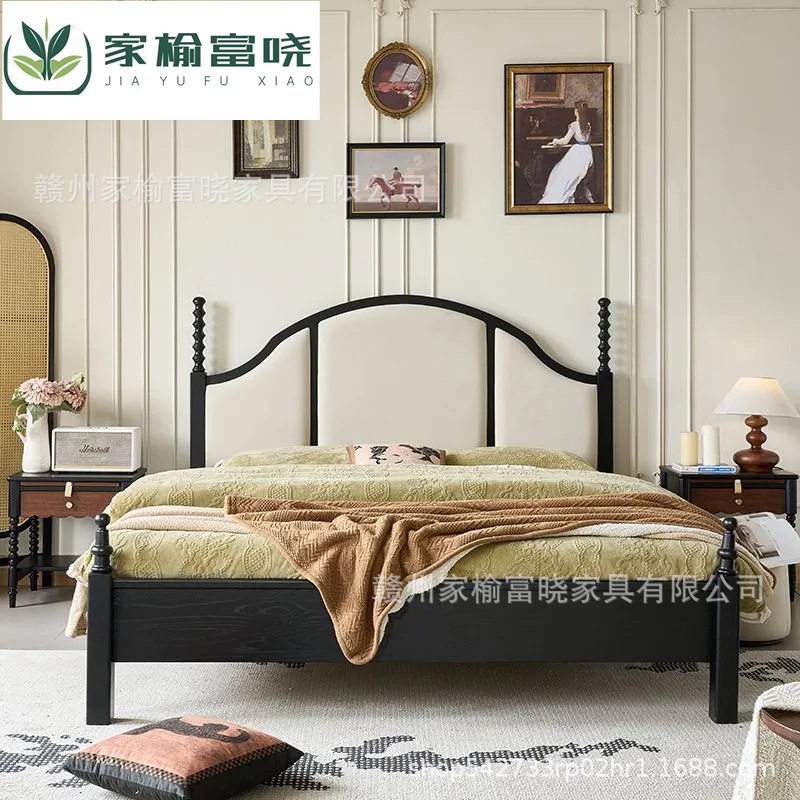 红橡美式实木床艾米床法式雕花床屏主卧双人大床轻复古简约婚床