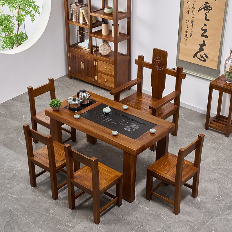 老船木实木一体茶桌椅套装