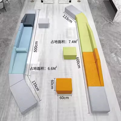 培训机构幼儿园早教中心酒店大厅休息等候区软包实木长条沙发组合
