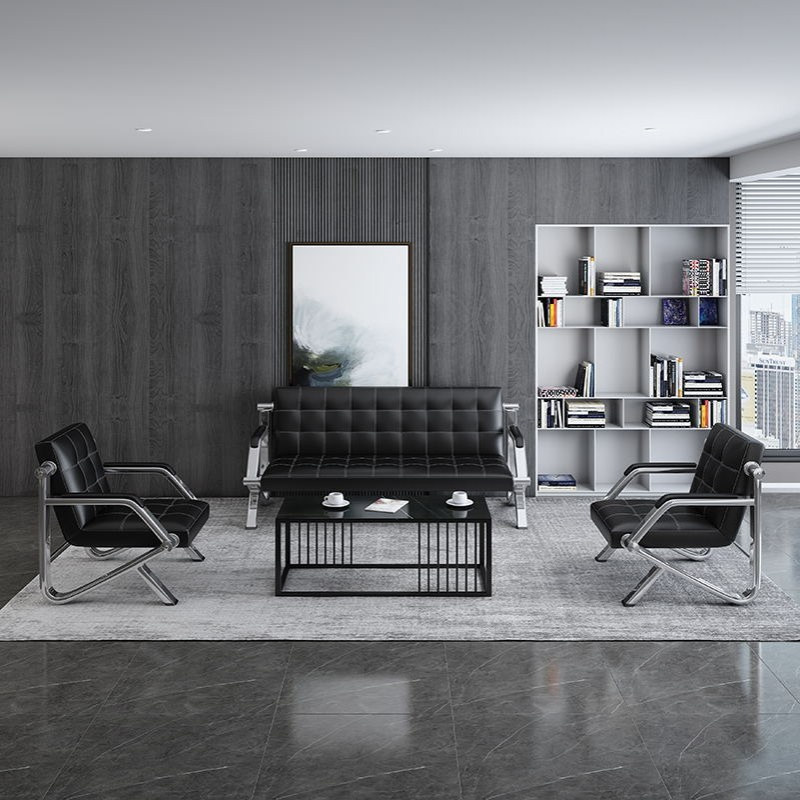 接待室办公沙发茶几组合简约现代商务休闲简易办公室沙发三人位