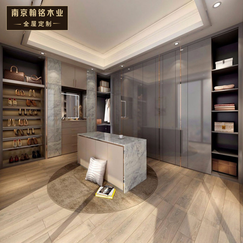 南京厂家定 制衣帽间 轻奢现代整体衣柜高光转角更衣柜全屋定 制