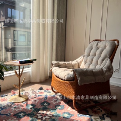 东南亚藤艺\复古风印尼真藤设计师休闲藤椅民宿阳台沙发单椅