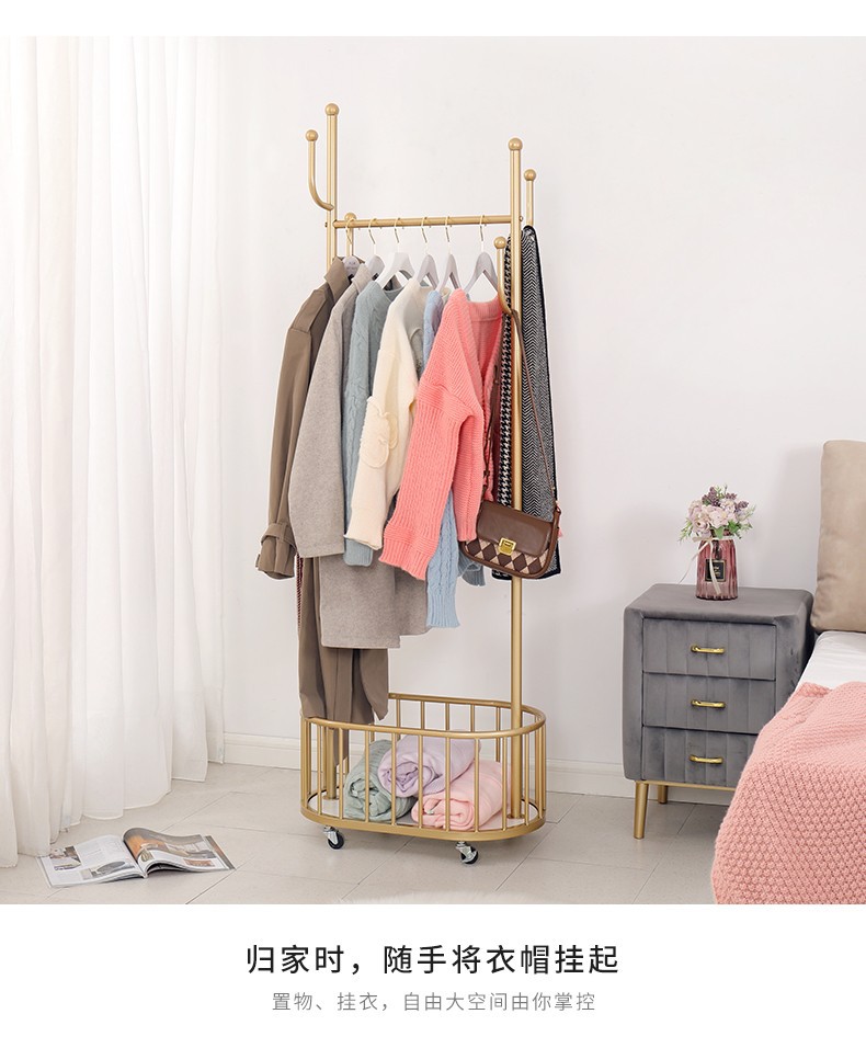 带轮可移动衣帽架卧室落地挂衣架北欧轻奢家用客厅衣服收纳架子