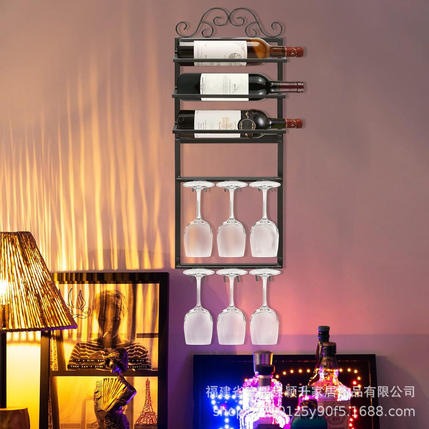 铁艺壁挂倒挂红酒高脚杯收纳架