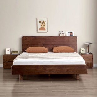 北美黑胡桃实木床现代简约主卧高端大气1.5悬浮双人床1.8米原木床