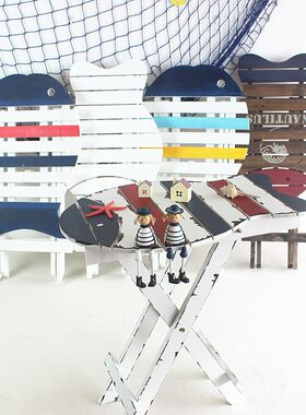 地中海风格创意家居装饰品实木鱼型咖啡小桌子桌面小摆件酒吧道具