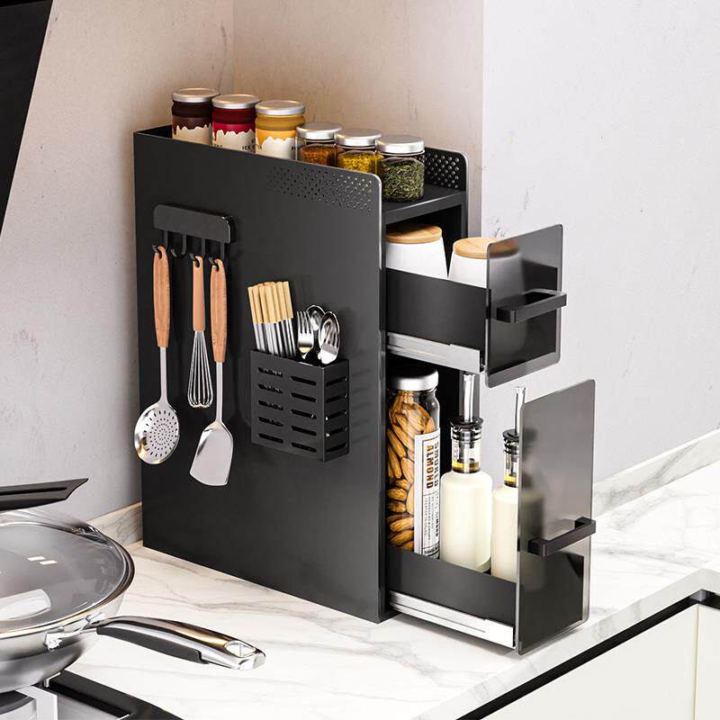 厨房置物架多功能侧面抽拉式抽屉柜极窄边调味品收纳盒台面调料架