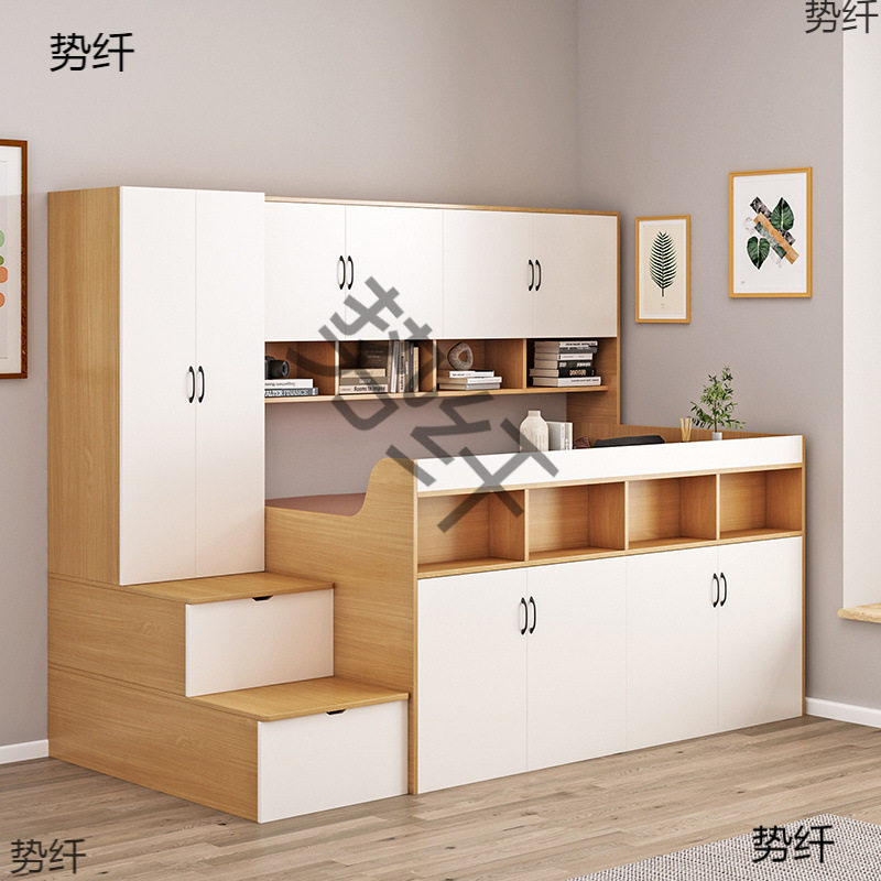 小户型儿童半高床书桌衣柜一体