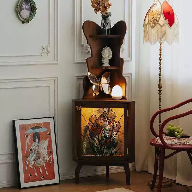 法式实木复古胡桃色蝴蝶角柜