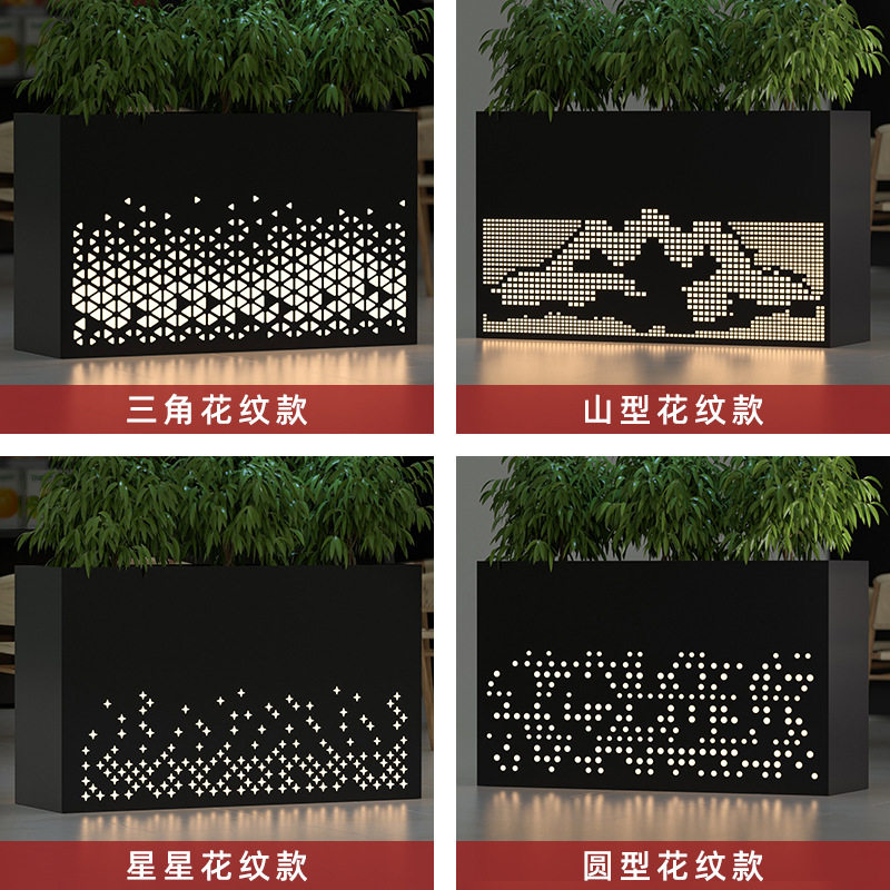 商业街外摆不锈钢带灯花箱隔断