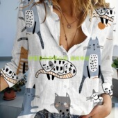 春秋女士D数码 小猫咪图案女士时 潮流多色拼接可爱 印花新款 个性