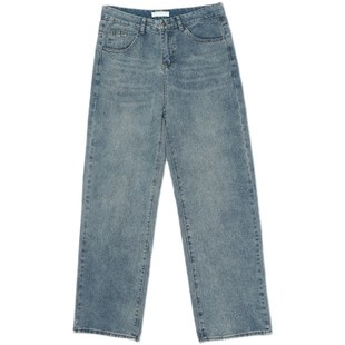 TR HOMME 港风牛仔裤男复古蓝色宽松直筒长裤青春休闲男青年裤子