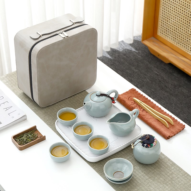 哥窑旅行茶具套装便携式户外家用露营装备功夫茶具陶瓷泡茶壶茶杯