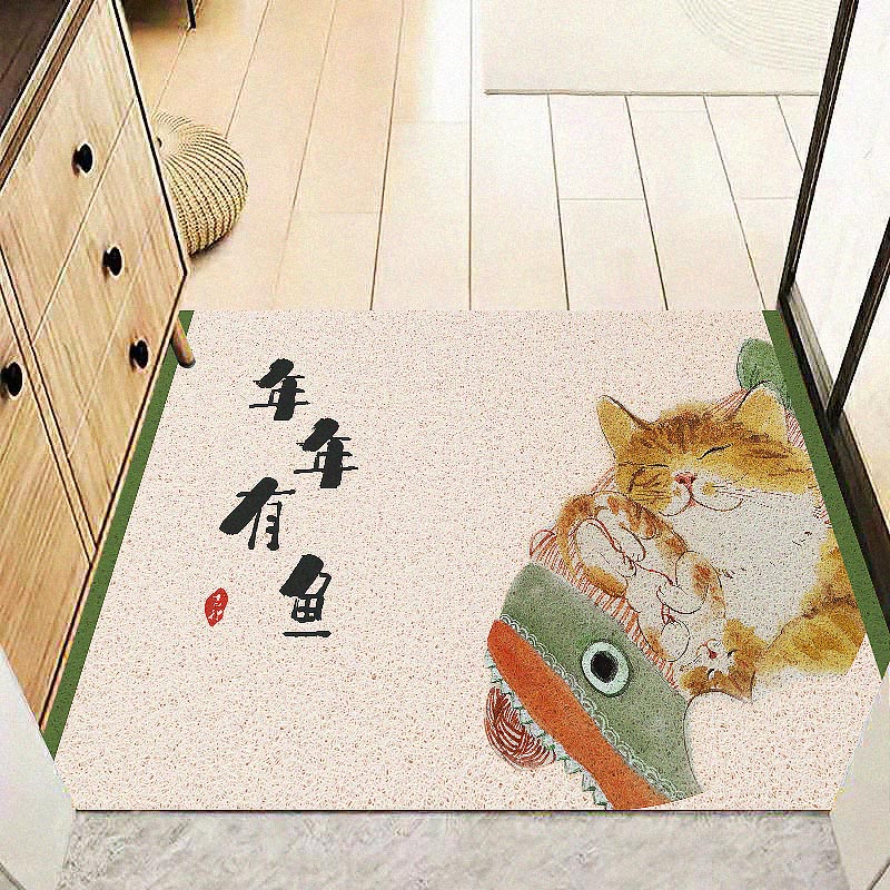日式卡通猫肥家润入户门地垫 进门防滑门垫玄关门口蹭土丝圈脚垫