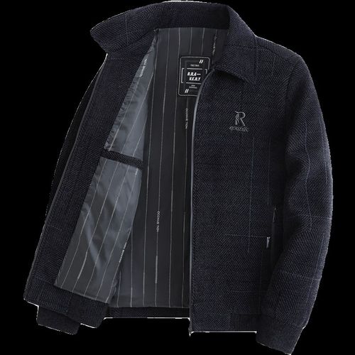 爸爸秋冬装加厚款雪尼尔外套中老年男士夹克衫中年人男装翻领上衣