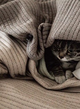 格序绗缝被 Refresh芮夫 全棉四季盖毯简约侘寂复古空调被午睡