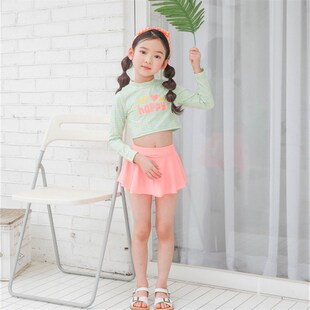 小学生泳衣女发育期12中大童儿童游泳衣 女童分体裙式 长袖 学生泳装