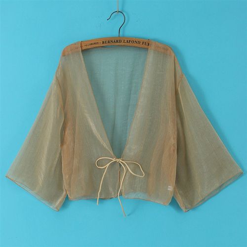 沙滩薄款外套夏季女士防晒衣真丝百搭系带开衫短款雪纺配裙子披肩