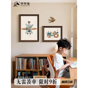 法式 饰画高级感卡通动物卧室组合画 小男孩房间挂画中古风儿童房装