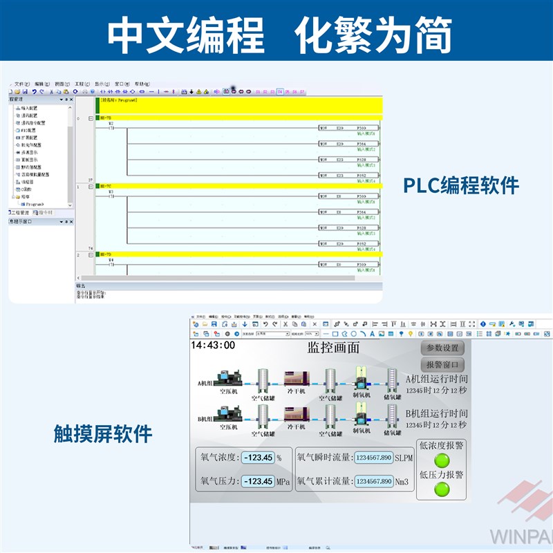 触摸屏PLC一体机7寸高速脉冲输出模G拟量温度采集可编程远程控制