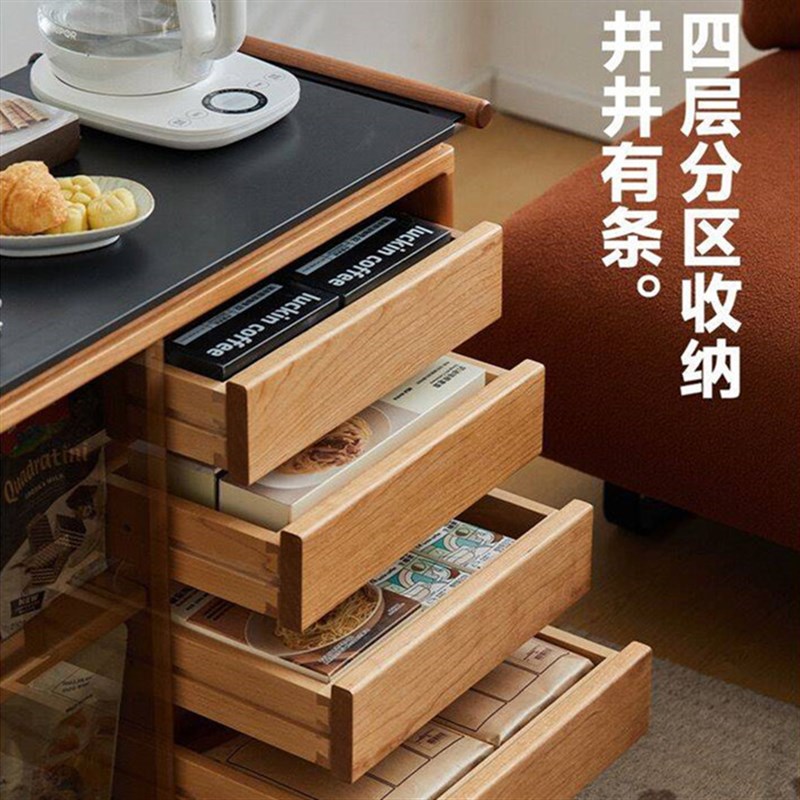 北欧小推车实木客厅沙q发边柜边几阳台岩板茶台桌日式茶水柜餐边