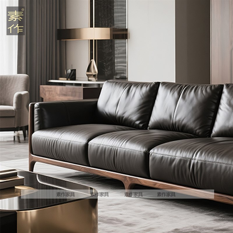新中式北美黑胡桃木实木直排沙发客厅2K025新款办公室小户型