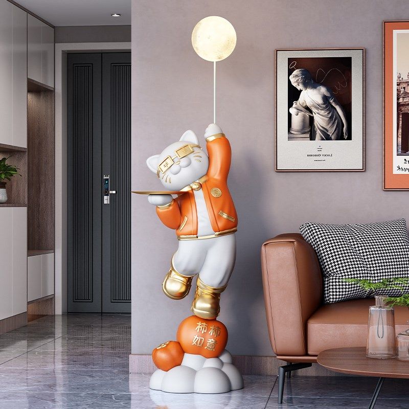 柿柿如意招财g猫大型落地收纳摆件客厅电视柜旁开业礼物迎宾装饰,家居饰品,落地摆件,淘宝优惠券,粉丝福利购,淘宝优惠卷