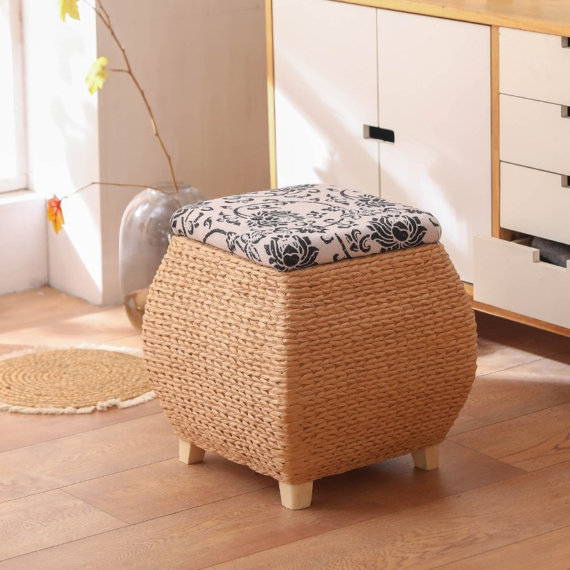 藤编入户门口换鞋凳高凳子家用收纳凳实木方凳轻奢X高级感沙发凳