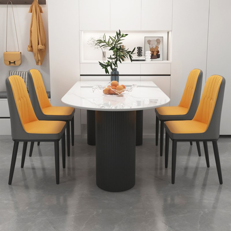 半圆形岩板餐桌椅组合家用小户型现代简约黑白色R靠墙轻奢吃饭桌