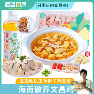 海南海蓝厨房五指毛桃虫草花椰子鸡套餐火锅正宗900g文昌鸡汤全套