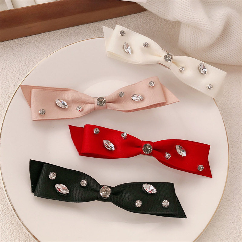 新款超闪皓石水钻织带蝴蝶结发夹法式高级气质刘海侧边夹碎发夹女
