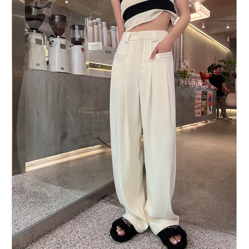 白色阔腿裤女夏季薄款宽松显瘦拖地西装裤高级感垂坠感直筒长裤子