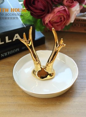 高档潮品天鹅仙人掌陶瓷首饰托盘戒指托盘收纳碟收纳家居饰品摆件