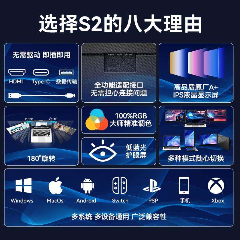 j8笔记本屏幕外接双副分炒股H折叠三扩展屏电脑便携式显示器拓g3