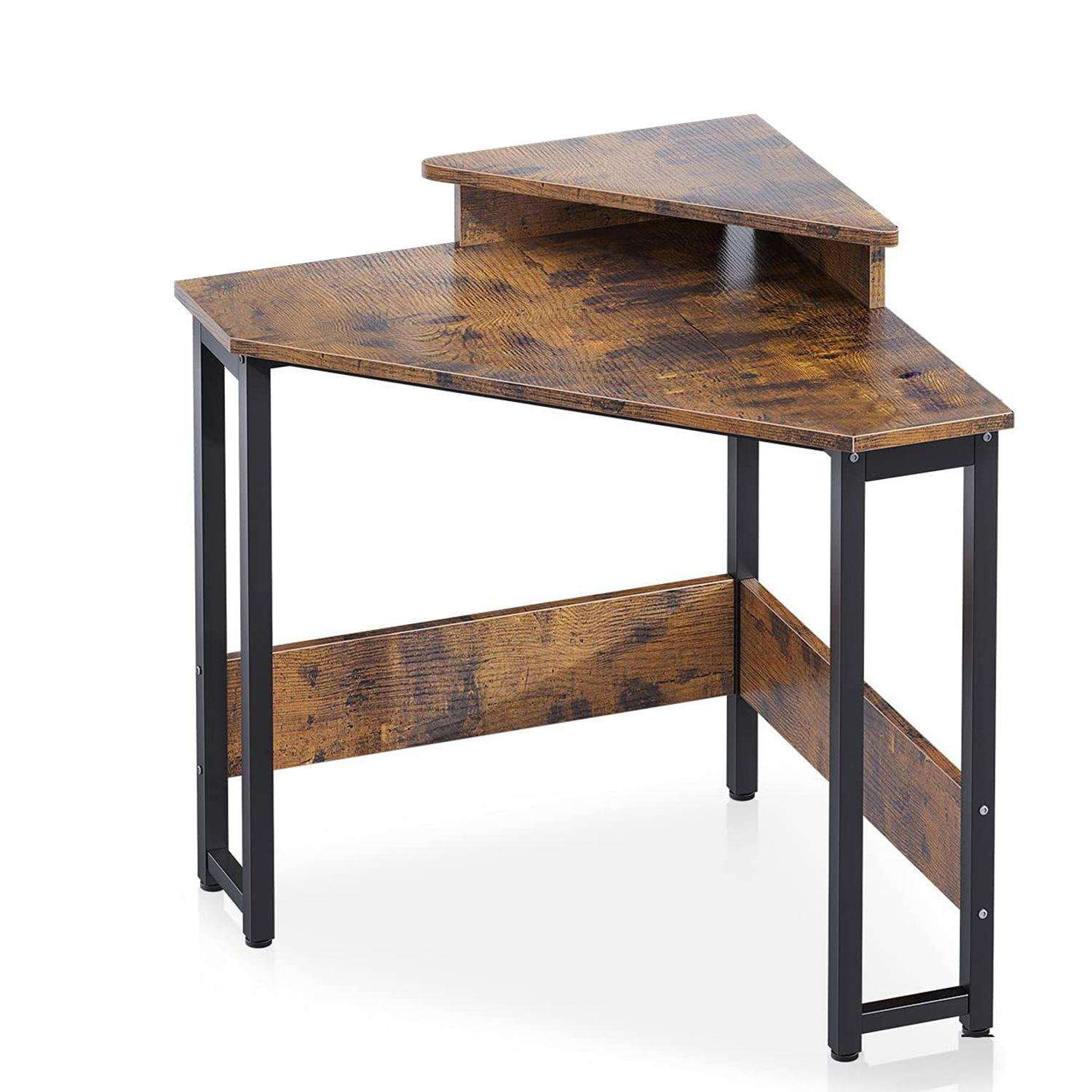 跨境美式墙角桌带显示器支架三角办公桌转角电脑桌学生写字桌