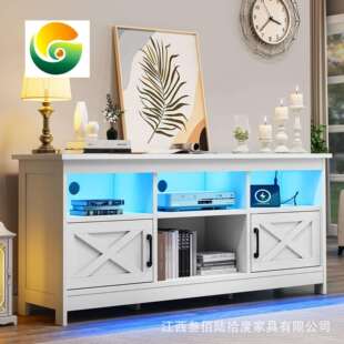 TVStand亚马逊热销板式家具带LED灯农舍柜子工厂电视柜