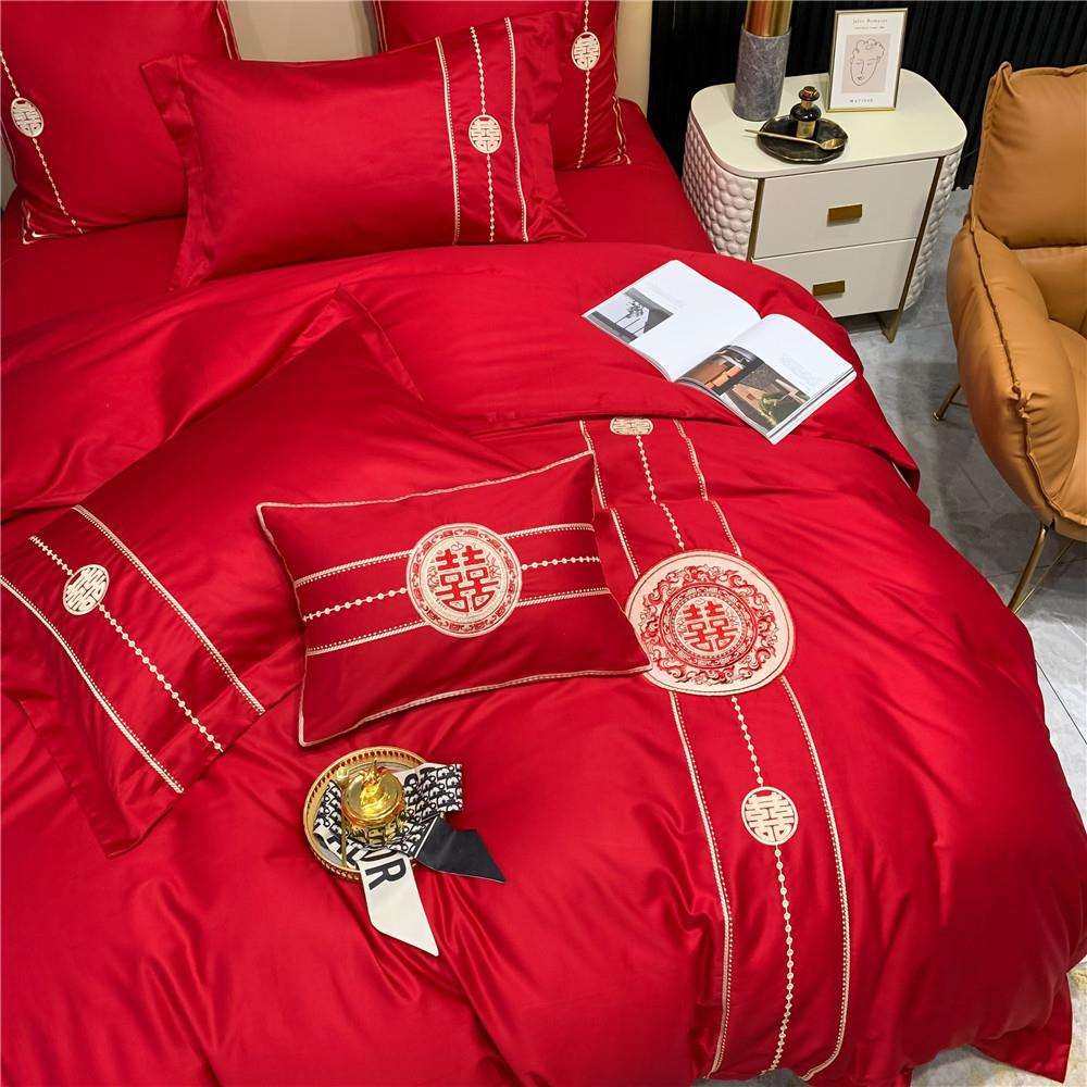 80长绒棉婚庆四件套大红喜庆结婚七件套新婚床品被套喜被婚房套件