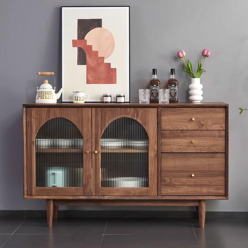 北欧黑胡桃纯实木餐边柜简约现代白橡木樱桃木餐厅收纳玻璃门碗柜