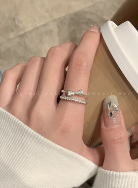 双层蝴蝶结锆石高级感戒指女时尚轻奢设计感开口食指戒冷淡风指环