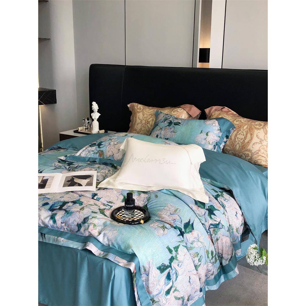 10棉0支长绒棉美式复古20003020数四件花套纯棉贡缎床单被套全码