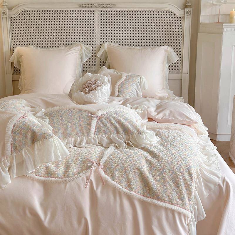 aynAmDzm新款公加风100S高亲肤磨毛四件套浪漫花卉拼接支被套厚主