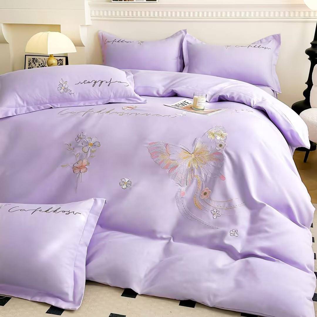 高端刺四绣款亲肤件四棉套纯色简约床OXG单被套家用宿舍件套床上