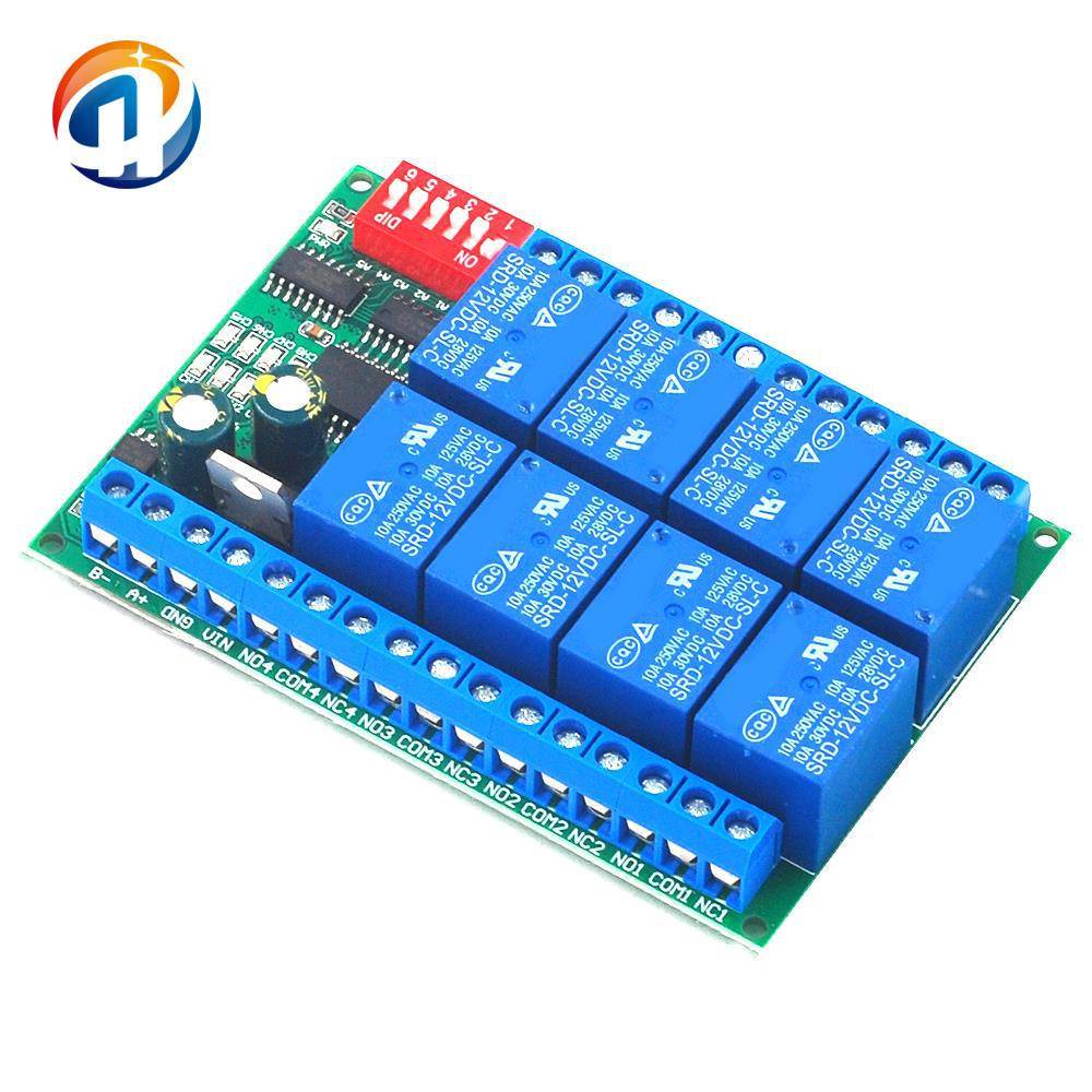 12V 8通道RS485继电器 Modbus RTU协议 串口遥控开关PLC控制板