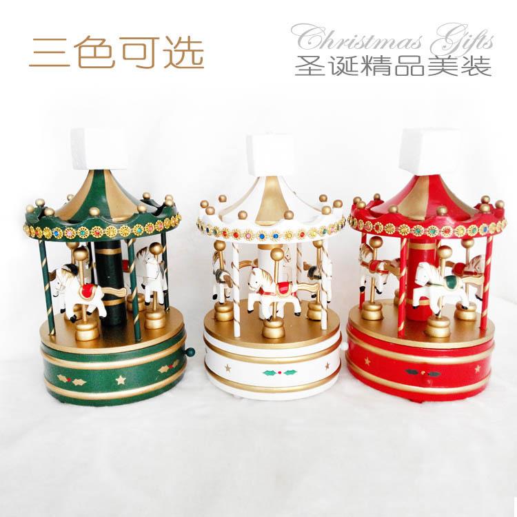 圣诞装饰品Y01133木摇马八音旋转木马质节桌日面装饰盒摆件