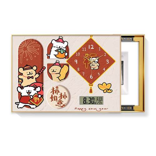 画油线条小狗电表奶箱饰简约免打孔带钟表万年历遮挡RLW配电箱装