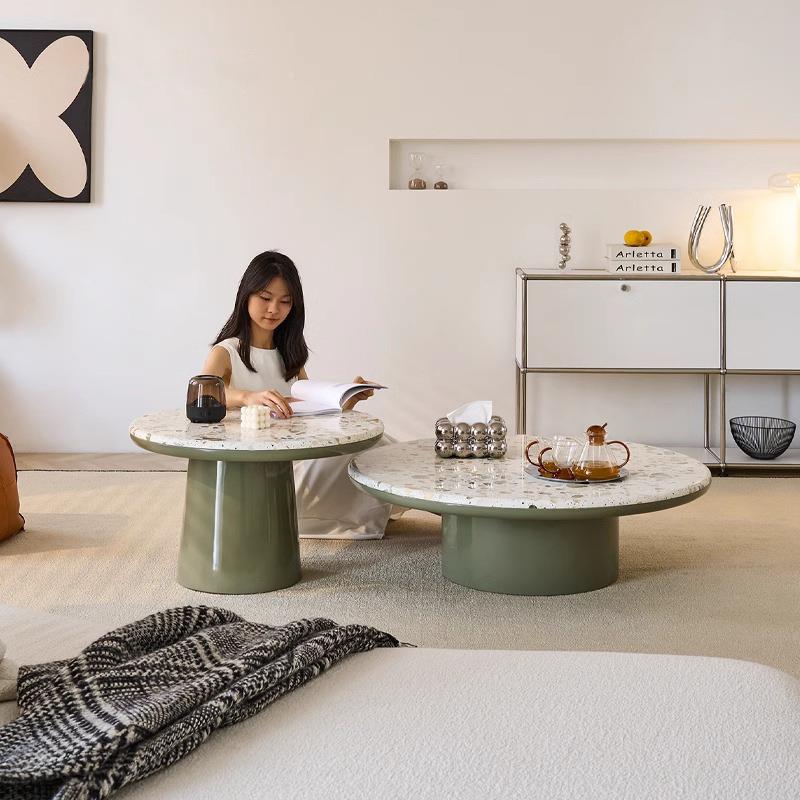 水磨大小圆形茶EKN几组合客家用小户型厅现代简石约绿色油风小奶