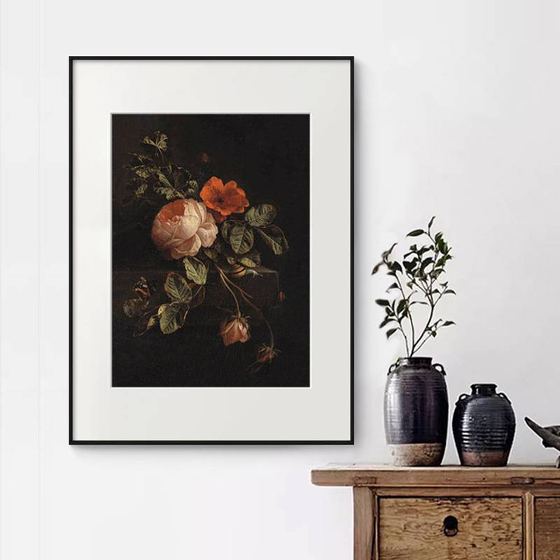 复古植物花卉花朵静物装饰画法式墙壁画欧式餐厅墙面艺术挂画摆画图片