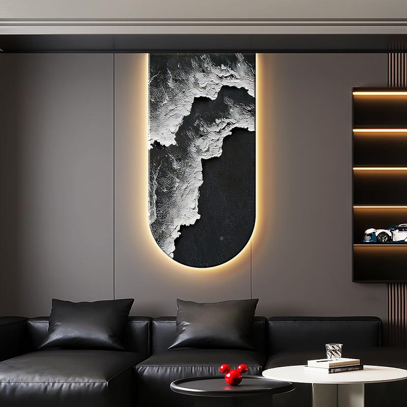 抽象浪玄关MDV装饰黑画理走廊过道拱海形挂画白灰入户带灯发肌光
