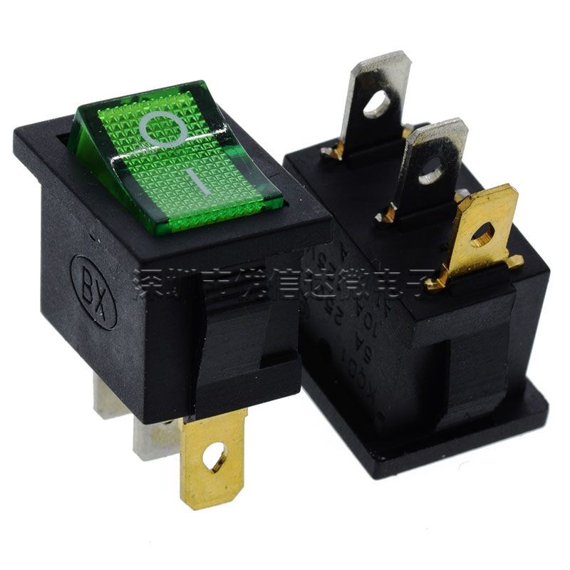 船型开关KCD1-101三脚弯脚反方向15*21MM 3脚2档 6A/250V翘板船形